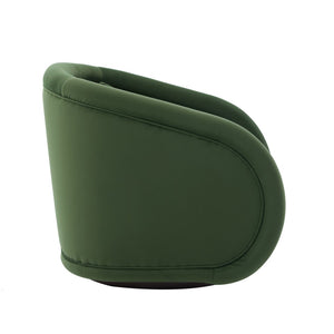 English Elm Swivel Barrel Chair Pumpkin Sculptural Velvet Upholstered with Walnut Wood Round Base Green W3244P427740