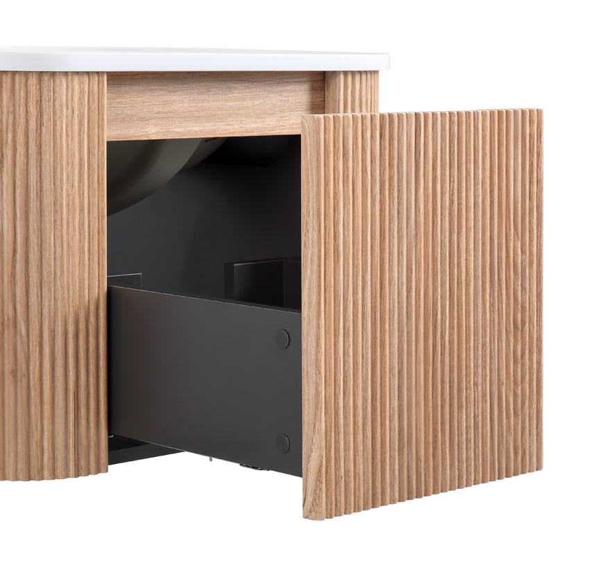 English Elm Arcora 24 Inch Curved Wall-Mount Bathroom Vanity with Integrated Cultured Marble Sink, Soft-Close Drawer, Natural Wood Texture W3235P336171