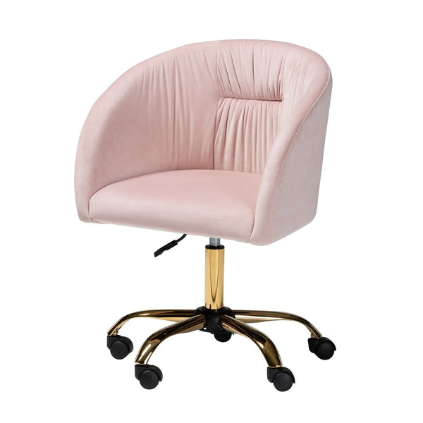 Baxton Studio Baxton Ravenna Luxe Blush Pink Velvet Swivel Office Chair with Gold Metal Base – Contemporary Glam Design DC168-Blush Velvet/Gold-Office Chair