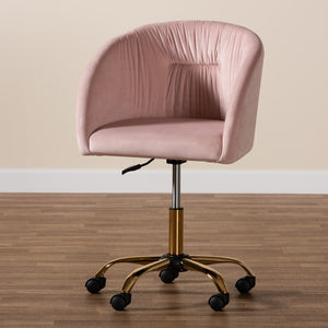 Baxton Studio Baxton Ravenna Luxe Blush Pink Velvet Swivel Office Chair with Gold Metal Base – Contemporary Glam Design DC168-Blush Velvet/Gold-Office Chair