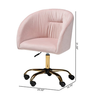 Baxton Studio Baxton Ravenna Luxe Blush Pink Velvet Swivel Office Chair with Gold Metal Base – Contemporary Glam Design DC168-Blush Velvet/Gold-Office Chair