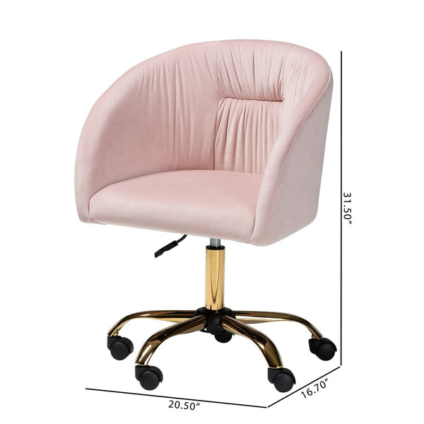 Baxton Studio Baxton Ravenna Luxe Blush Pink Velvet Swivel Office Chair with Gold Metal Base – Contemporary Glam Design DC168-Blush Velvet/Gold-Office Chair