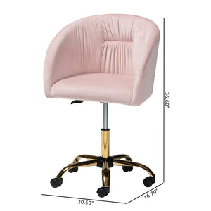 Baxton Studio Baxton Ravenna Luxe Blush Pink Velvet Swivel Office Chair with Gold Metal Base – Contemporary Glam Design DC168-Blush Velvet/Gold-Office Chair