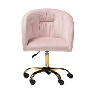Baxton Studio Baxton Ravenna Luxe Blush Pink Velvet Swivel Office Chair with Gold Metal Base – Contemporary Glam Design DC168-Blush Velvet/Gold-Office Chair