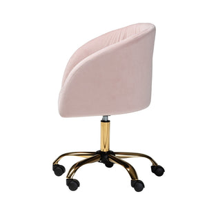 Baxton Studio Baxton Ravenna Luxe Blush Pink Velvet Swivel Office Chair with Gold Metal Base – Contemporary Glam Design DC168-Blush Velvet/Gold-Office Chair