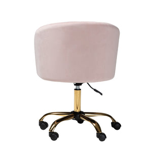 Baxton Studio Baxton Ravenna Luxe Blush Pink Velvet Swivel Office Chair with Gold Metal Base – Contemporary Glam Design DC168-Blush Velvet/Gold-Office Chair