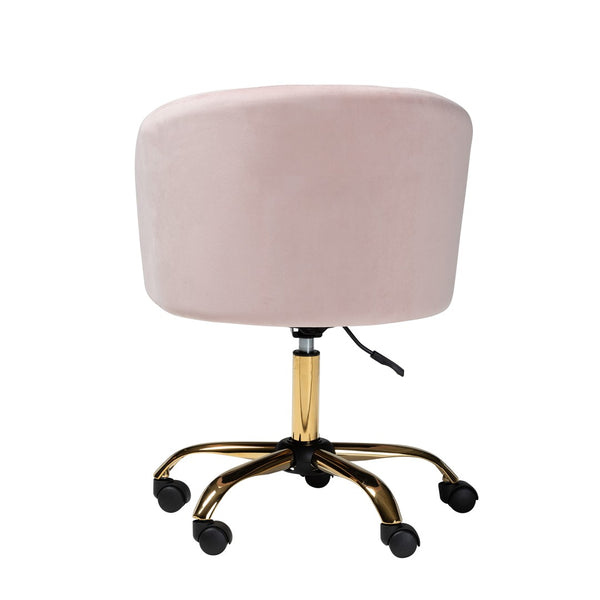Baxton Studio Baxton Ravenna Luxe Blush Pink Velvet Swivel Office Chair with Gold Metal Base – Contemporary Glam Design DC168-Blush Velvet/Gold-Office Chair