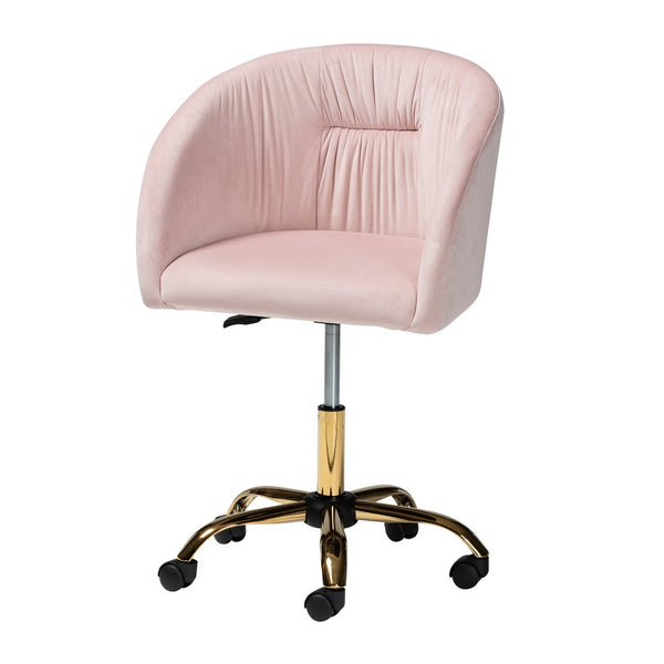 Baxton Studio Baxton Ravenna Luxe Blush Pink Velvet Swivel Office Chair with Gold Metal Base – Contemporary Glam Design DC168-Blush Velvet/Gold-Office Chair