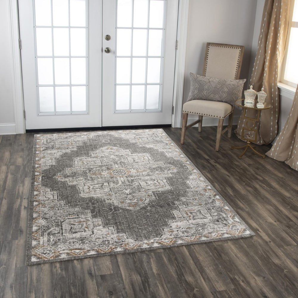 Alora Decor Antonela Gray Ivory Medallion Rug With Soft Hand-Sheared Pile, Recycled Polyester, Timeless Transitional Style 10' x 13' 11911974300460113
