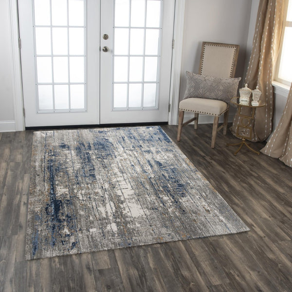 Alora Decor Antonela Navy Abstract Rectangle Rug — Sustainable 100% Recycled Polyester, Soft Hand-Sheared Texture 5'2" x 7'9" 11911974400095279