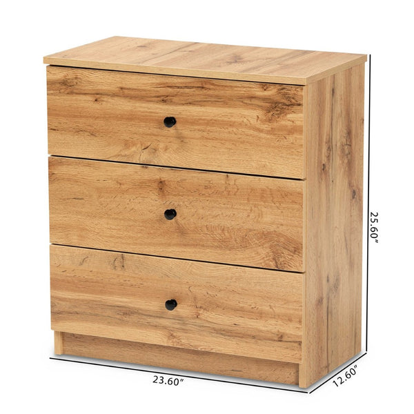 Baxton Studio Baxton Studio Modern Oak Brown 3-Drawer Storage Chest – Stylish Organization for Any Room B06-Wotan Oak