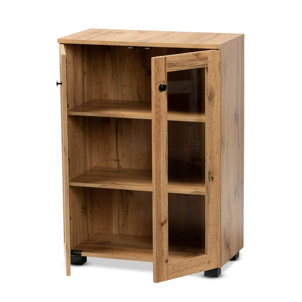 Baxton Studio Baxton Studio Mason Modern Oak Brown Storage Cabinet with Glass Doors for Stylish Home Organization B12-Wotan Oak