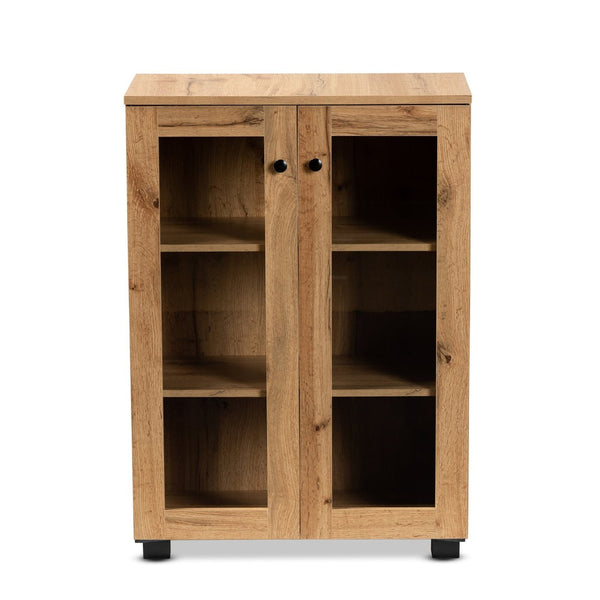 Baxton Studio Baxton Studio Mason Modern Oak Brown Storage Cabinet with Glass Doors for Stylish Home Organization B12-Wotan Oak