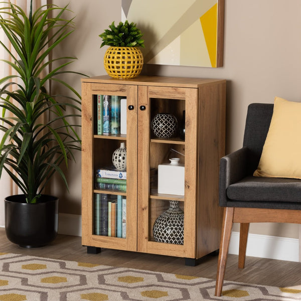 Baxton Studio Baxton Studio Mason Modern Oak Brown Storage Cabinet with Glass Doors for Stylish Home Organization B12-Wotan Oak