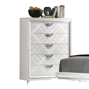 English Elm White White Finish Contemporary 1pc Chest with Art Deco Embossed Pattern, Acrylic Legs, Jewel Pulls B2741P368950
