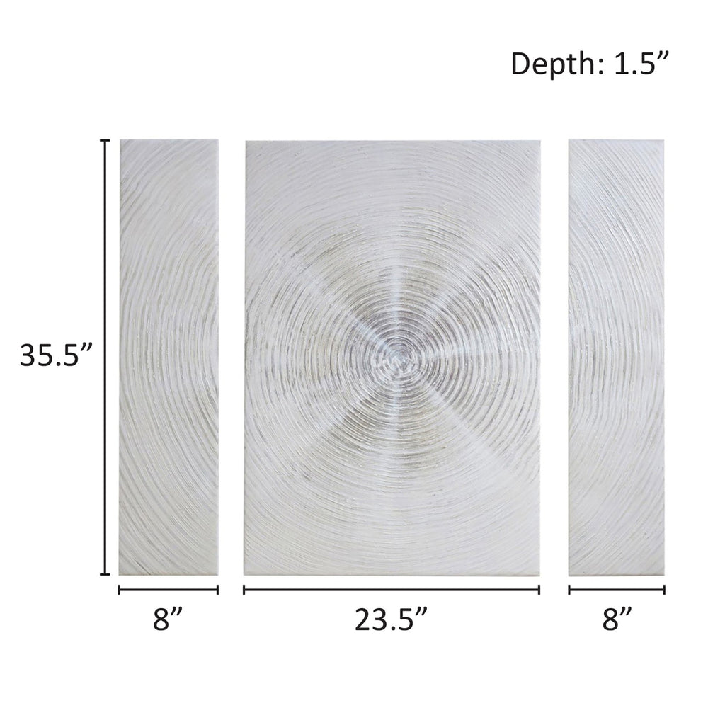 JLA Home INK+IVY - Hand Embellished 3-Piece Abstract Canvas Set — Textured Silver-Sand Burst Art, Ready-to-Hang Statement II95C-0151