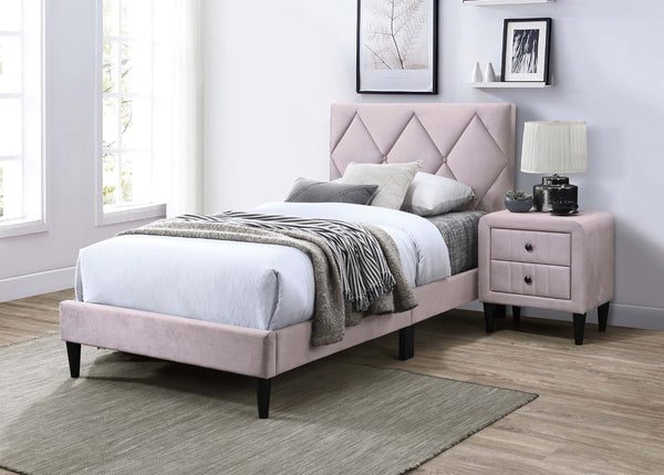 English Elm Twin Velvet Upholstered Bed With Adjustable Headboard, Diamond Stitching, And Sturdy Slat Support B089P240513-GIGA