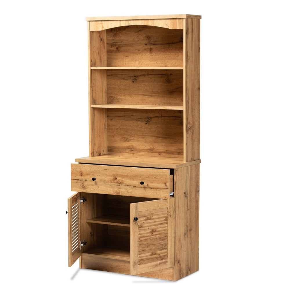 Baxton Studio Baxton Studio Agni Modern Buffet and Hutch - Stylish Oak Brown Kitchen Cabinet with Storage Solutions DR 883701-Wotan Oak