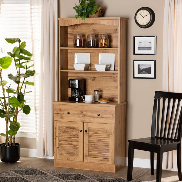 Baxton Studio Baxton Studio Agni Modern Buffet and Hutch - Stylish Oak Brown Kitchen Cabinet with Storage Solutions DR 883701-Wotan Oak