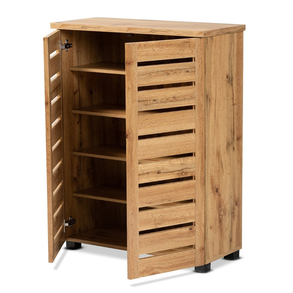 Baxton Studio Baxton Studio Modern Oak Brown Shoe Storage Cabinet with 2-Door Ventilation and Adjustable Shelves SC863522-Wotan Oak