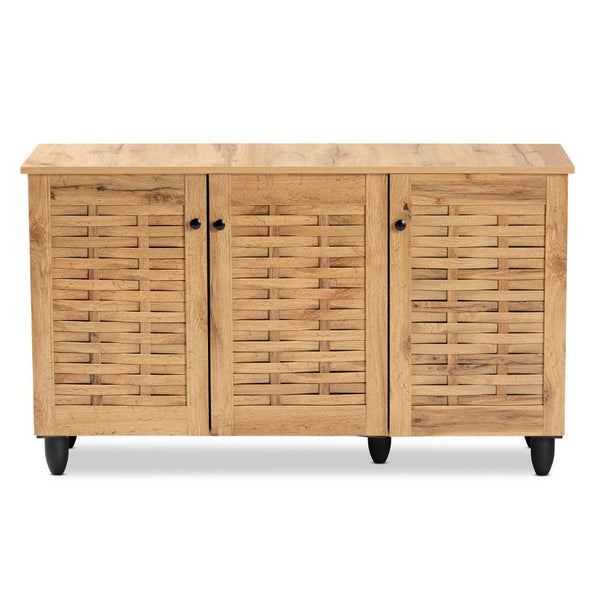 Baxton Studio Baxton Studio Winda Modern Oak Brown Shoe Cabinet - Stylish Storage Solution for Tidy Entryways 3-door SC864573 B-Wotan Oak