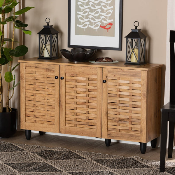 Baxton Studio Baxton Studio Winda Modern Oak Brown Shoe Cabinet - Stylish Storage Solution for Tidy Entryways 3-door SC864573 B-Wotan Oak