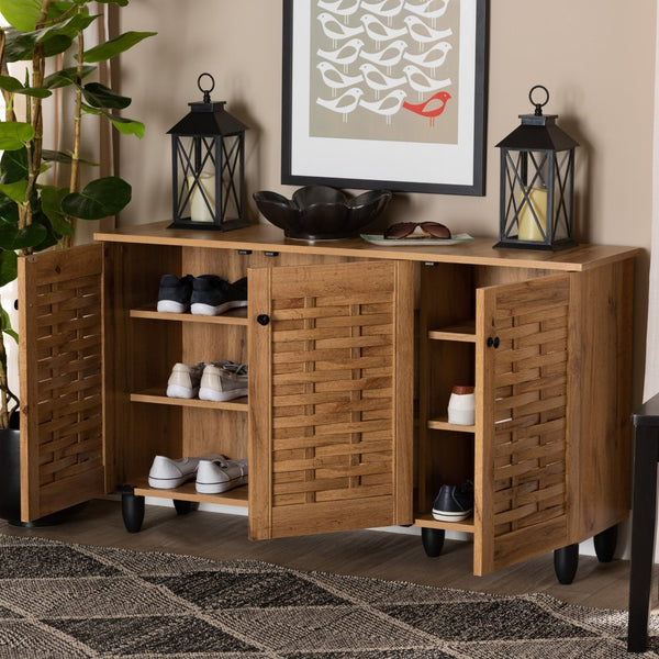 Baxton Studio Baxton Studio Winda Modern Oak Brown Shoe Cabinet - Stylish Storage Solution for Tidy Entryways 3-door SC864573 B-Wotan Oak