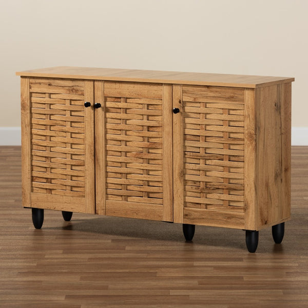 Baxton Studio Baxton Studio Winda Modern Oak Brown Shoe Cabinet - Stylish Storage Solution for Tidy Entryways 3-door SC864573 B-Wotan Oak