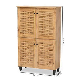 Baxton Studio Baxton Winda Modern Oak Brown 4-Door Shoe Storage Cabinet with Adjustable Shelves & Airflow Design SC864574 B-Wotan Oak