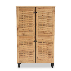 Baxton Studio Baxton Winda Modern Oak Brown 4-Door Shoe Storage Cabinet with Adjustable Shelves & Airflow Design SC864574 B-Wotan Oak