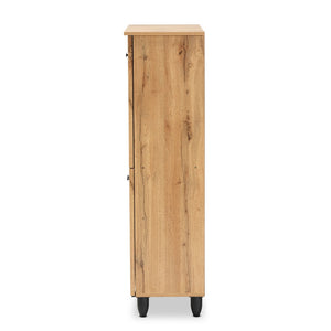 Baxton Studio Baxton Winda Modern Oak Brown 4-Door Shoe Storage Cabinet with Adjustable Shelves & Airflow Design SC864574 B-Wotan Oak