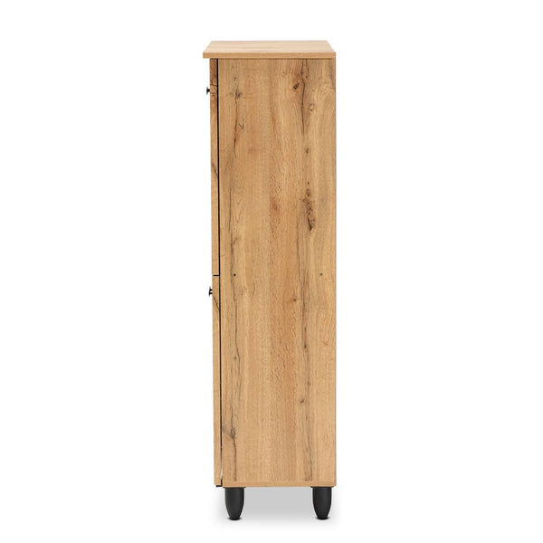 Baxton Studio Baxton Winda Modern Oak Brown 4-Door Shoe Storage Cabinet with Adjustable Shelves & Airflow Design SC864574 B-Wotan Oak