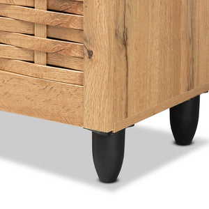 Baxton Studio Baxton Winda Modern Oak Brown 4-Door Shoe Storage Cabinet with Adjustable Shelves & Airflow Design SC864574 B-Wotan Oak