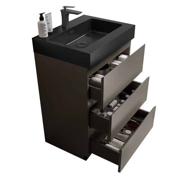 English Elm Alice 24" Gray Bathroom Vanity With Large Storage, Modern Matte Black Sink, Eco-Friendly Design W1865S00028