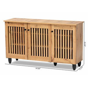 Baxton Studio Baxton Studio Fernanda Modern Oak Brown 3-Door Shoe Cabinet with Stylish Slatted Ventilation Design SC864573 A-Wotan Oak