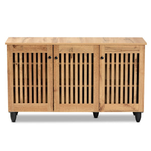 Baxton Studio Baxton Studio Fernanda Modern Oak Brown 3-Door Shoe Cabinet with Stylish Slatted Ventilation Design SC864573 A-Wotan Oak