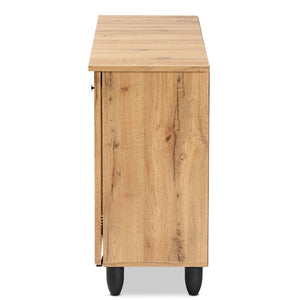 Baxton Studio Baxton Studio Fernanda Modern Oak Brown 3-Door Shoe Cabinet with Stylish Slatted Ventilation Design SC864573 A-Wotan Oak