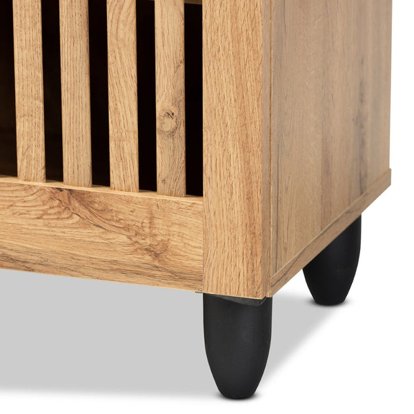 Baxton Studio Baxton Studio Fernanda Modern Oak Brown 3-Door Shoe Cabinet with Stylish Slatted Ventilation Design SC864573 A-Wotan Oak