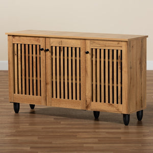 Baxton Studio Baxton Studio Fernanda Modern Oak Brown 3-Door Shoe Cabinet with Stylish Slatted Ventilation Design SC864573 A-Wotan Oak