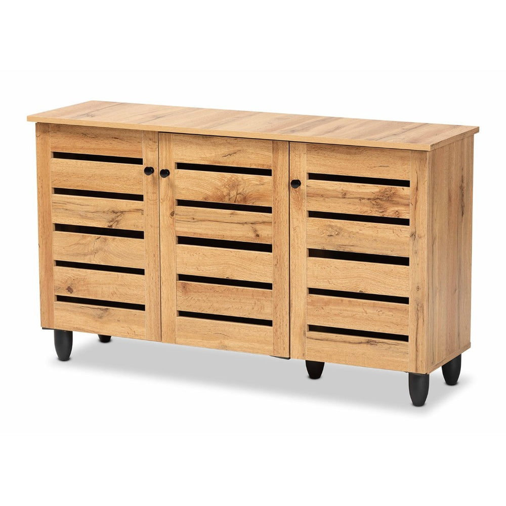 Baxton Studio Baxton Studio Gisela Compact Oak Brown Shoe Storage Cabinet - Stylish 3-Door Organizer for Small Spaces SC865513M-Wotan Oak
