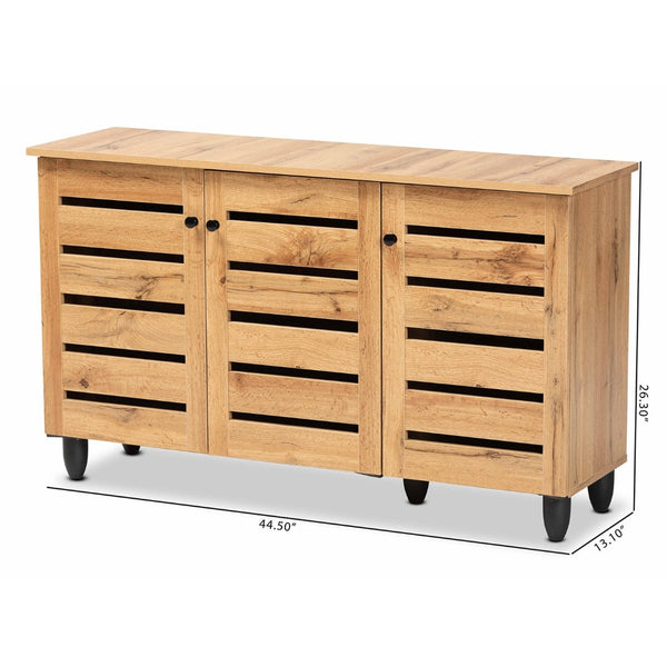 Baxton Studio Baxton Studio Gisela Compact Oak Brown Shoe Storage Cabinet - Stylish 3-Door Organizer for Small Spaces SC865513M-Wotan Oak
