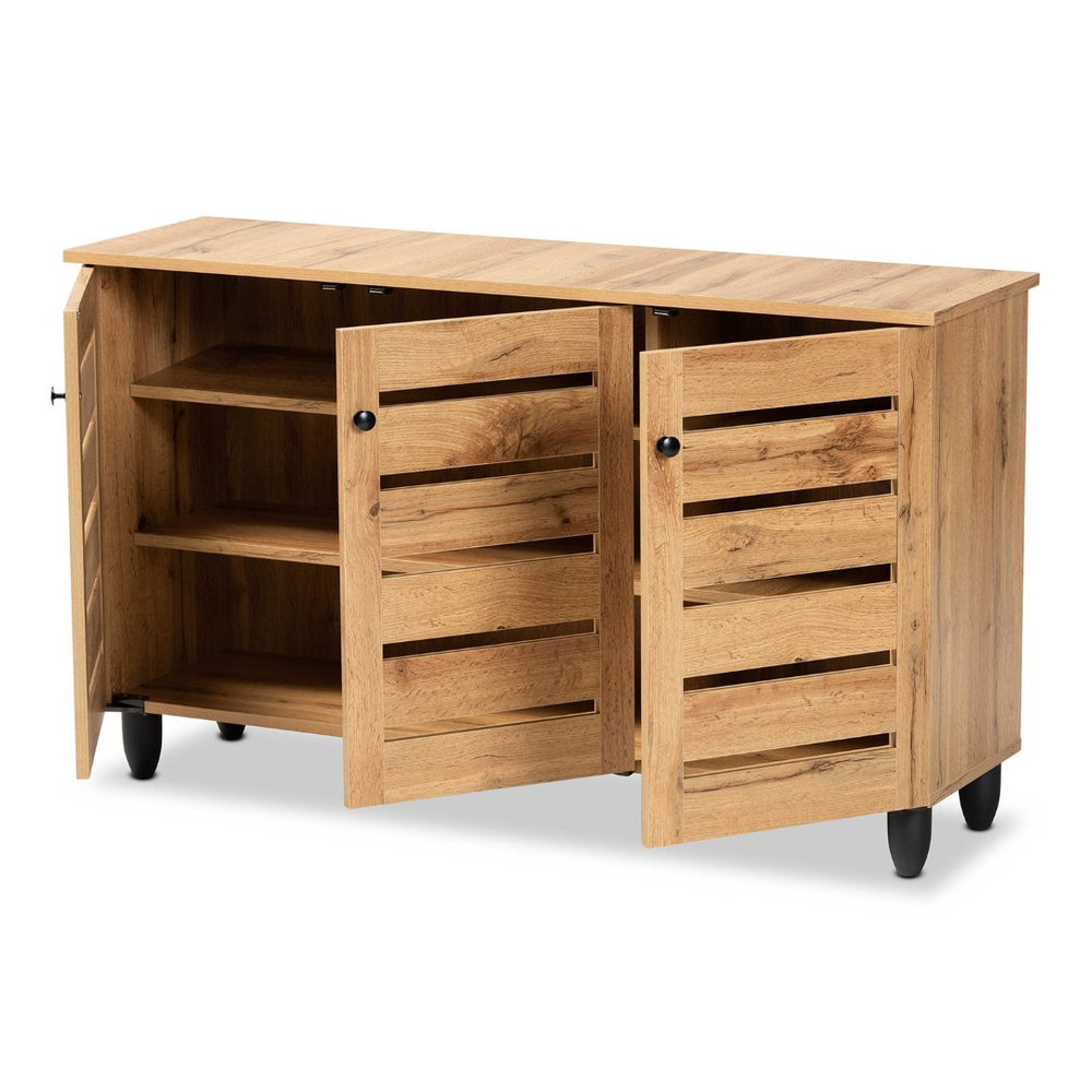 Baxton Studio Baxton Studio Gisela Compact Oak Brown Shoe Storage Cabinet - Stylish 3-Door Organizer for Small Spaces SC865513M-Wotan Oak