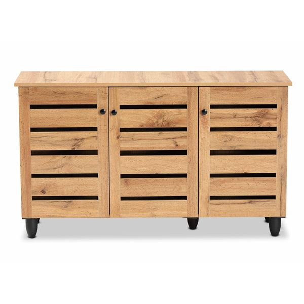 Baxton Studio Baxton Studio Gisela Compact Oak Brown Shoe Storage Cabinet - Stylish 3-Door Organizer for Small Spaces SC865513M-Wotan Oak