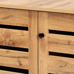 Baxton Studio Baxton Studio Gisela Compact Oak Brown Shoe Storage Cabinet - Stylish 3-Door Organizer for Small Spaces SC865513M-Wotan Oak