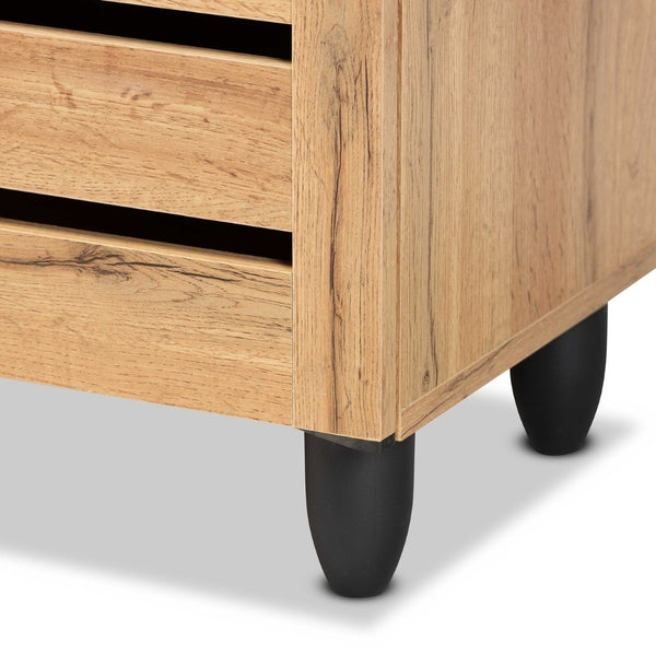 Baxton Studio Baxton Studio Gisela Compact Oak Brown Shoe Storage Cabinet - Stylish 3-Door Organizer for Small Spaces SC865513M-Wotan Oak