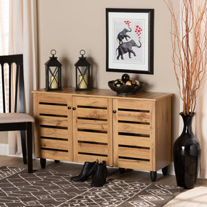 Baxton Studio Baxton Studio Gisela Compact Oak Brown Shoe Storage Cabinet - Stylish 3-Door Organizer for Small Spaces SC865513M-Wotan Oak