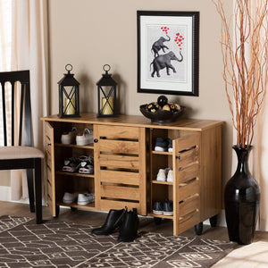 Baxton Studio Baxton Studio Gisela Compact Oak Brown Shoe Storage Cabinet - Stylish 3-Door Organizer for Small Spaces SC865513M-Wotan Oak