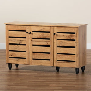 Baxton Studio Baxton Studio Gisela Compact Oak Brown Shoe Storage Cabinet - Stylish 3-Door Organizer for Small Spaces SC865513M-Wotan Oak