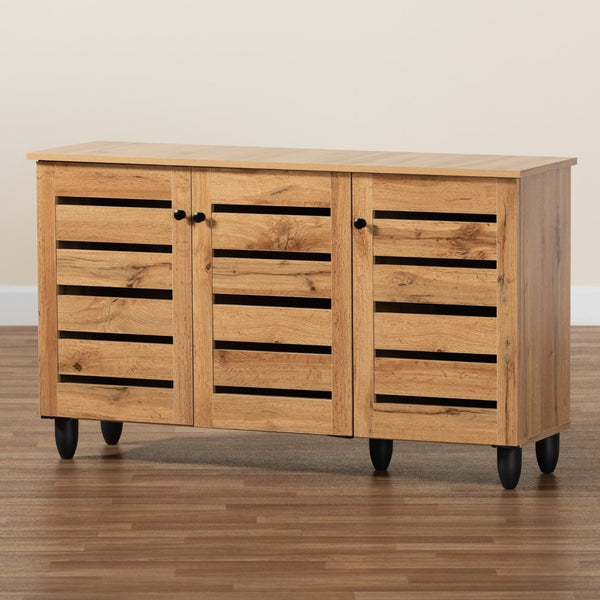 Baxton Studio Baxton Studio Gisela Compact Oak Brown Shoe Storage Cabinet - Stylish 3-Door Organizer for Small Spaces SC865513M-Wotan Oak