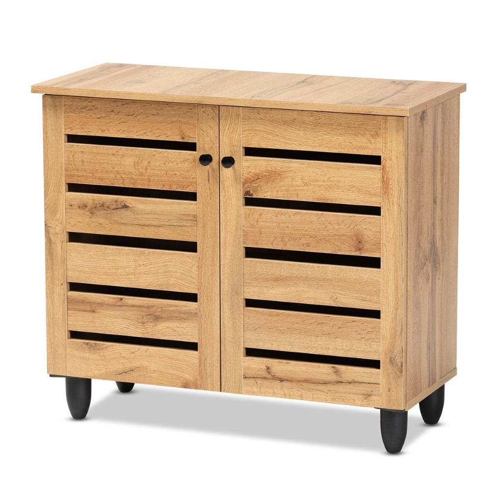 Baxton Studio Baxton Studio Gisela Modern Oak Brown Shoe Storage Cabinet with Slatted Doors for Stylish Organization SC865512M-Wotan Oak